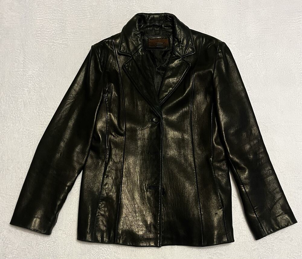 Vintage Siena Leather Jacket Womens Size 16 Black Super Soft Button Up 90s